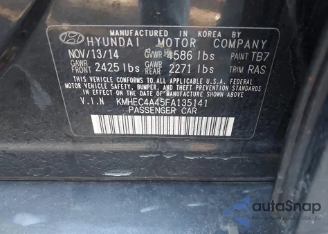 2015 Hyundai Sonata Hybrid из США, поврежденный, VIN KMHEC4A45FA135141